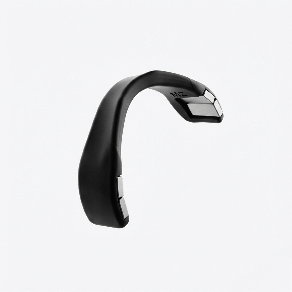 Black magnetic nasal strip on a white background